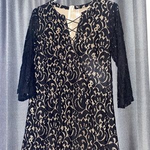 Formal black lace dress, size medium, midi dress.